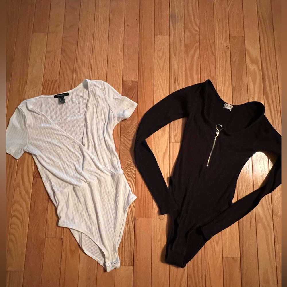 Black and white ribbed bodysuits forever 21